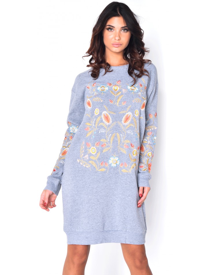 Sweatshirt Dress with Embroidery