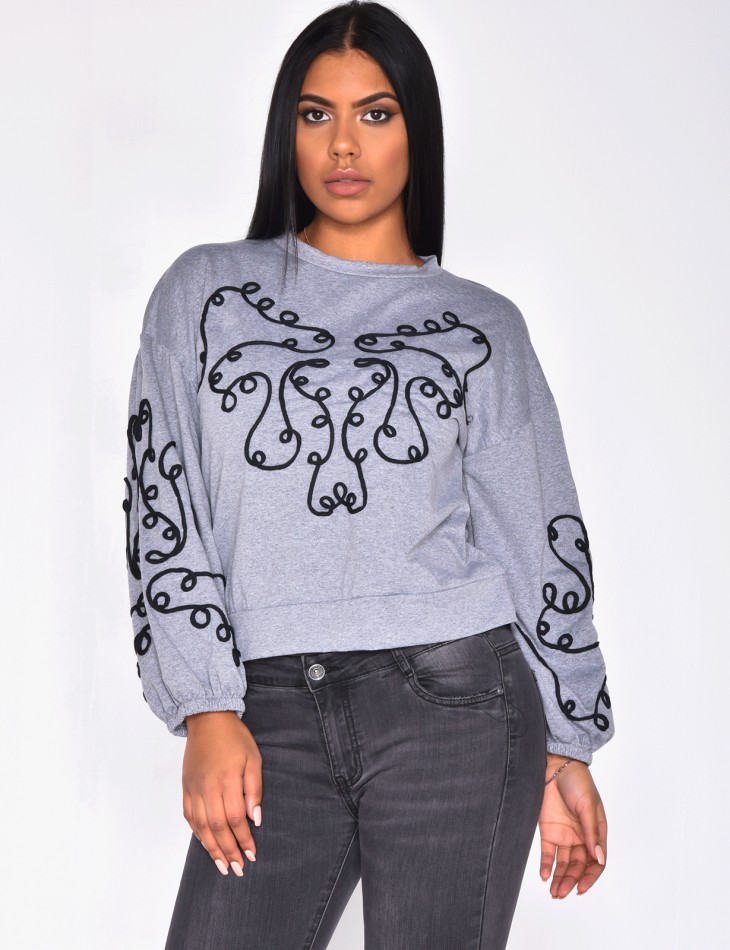 Sweatshirt with Embroidered Pattern