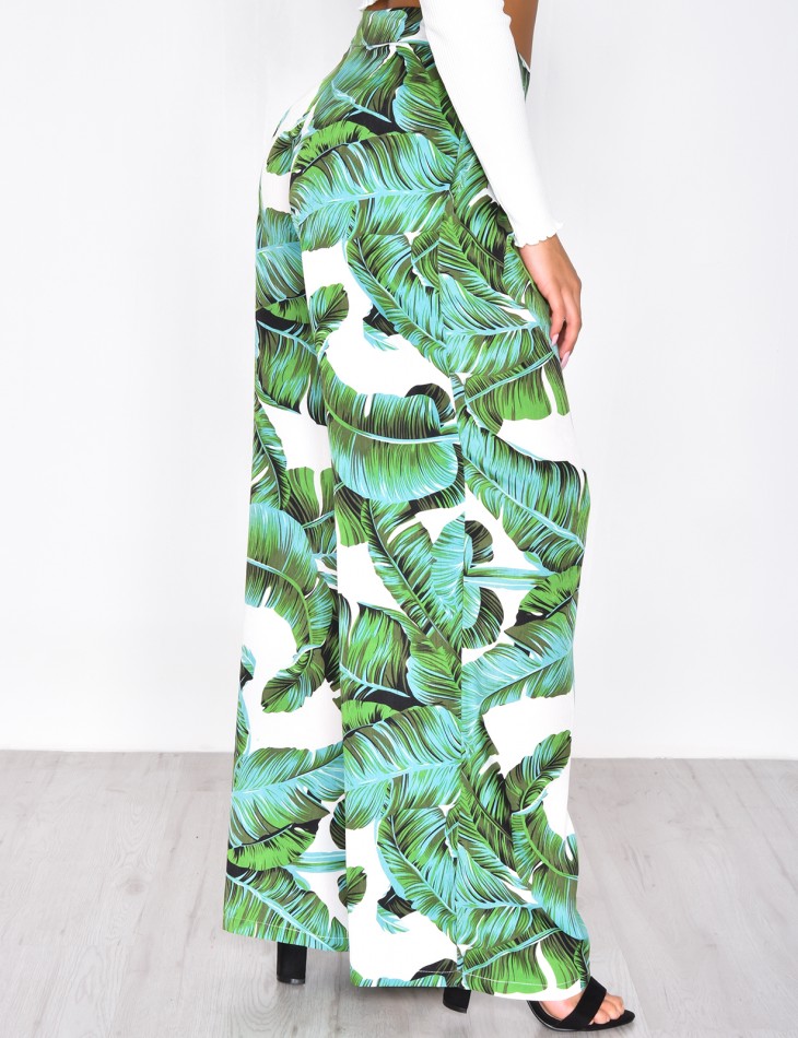Palazzo Trousers with Leaf Pattern