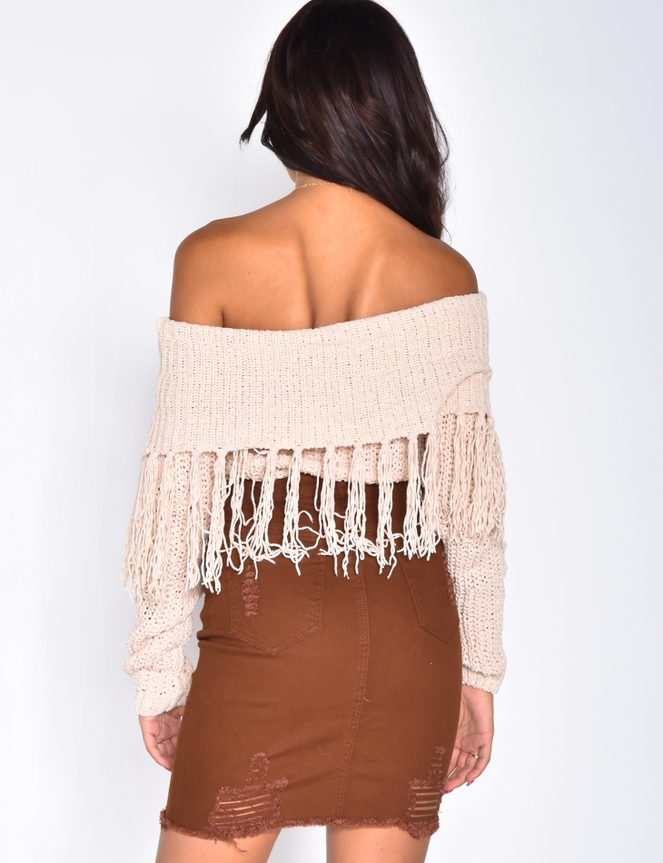 Bardot Chenille Jumper with Fringes