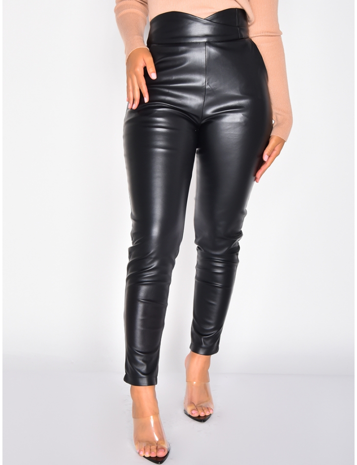 Crossover High Waisted Leather Trousers