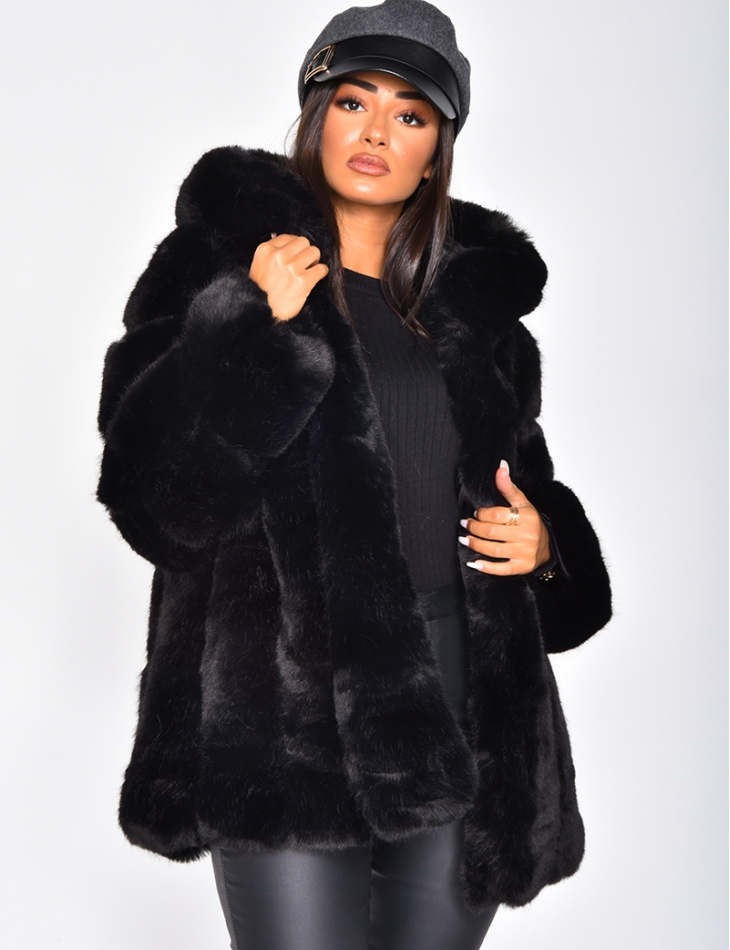 Faux Fur Jacket with Hood