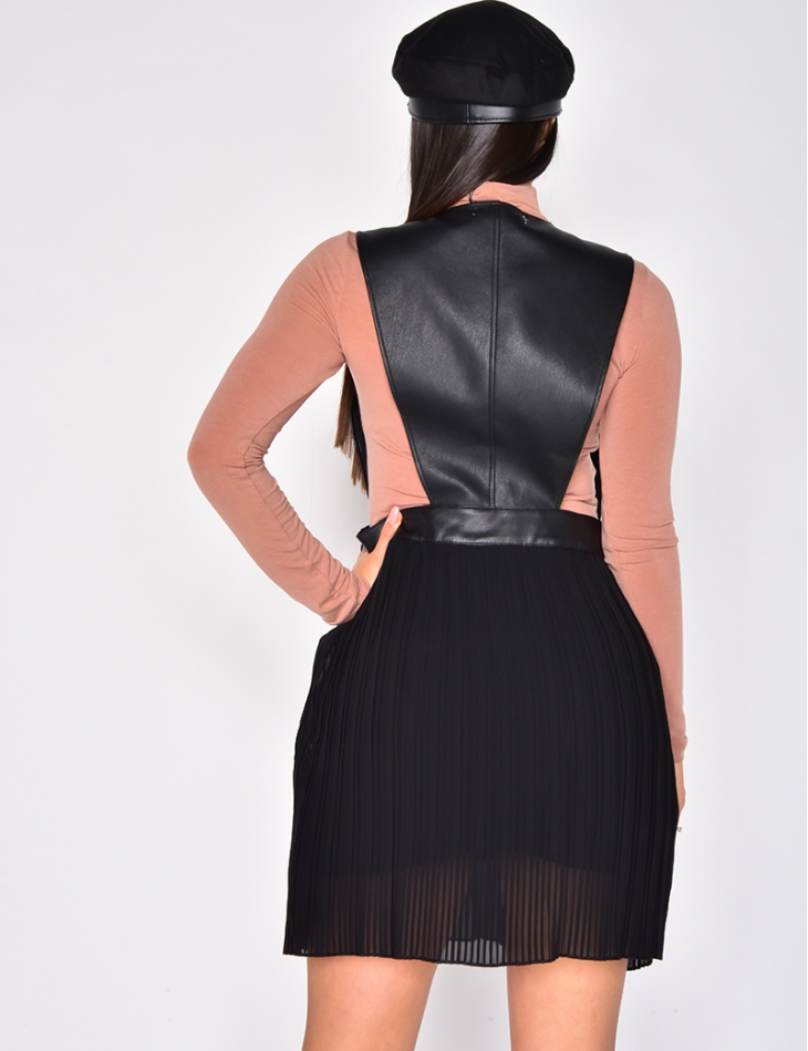 PU Leather Dress with Voile Drape Insert