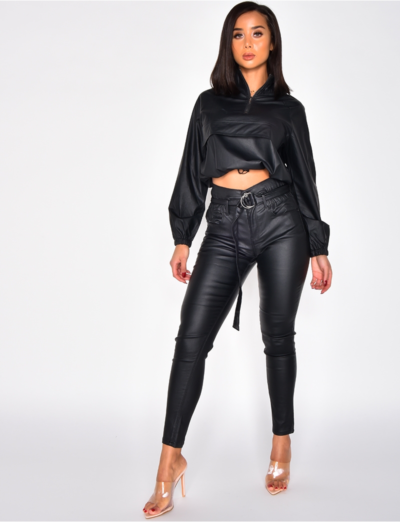 PU Leather Top with Zip - Jeans Industry