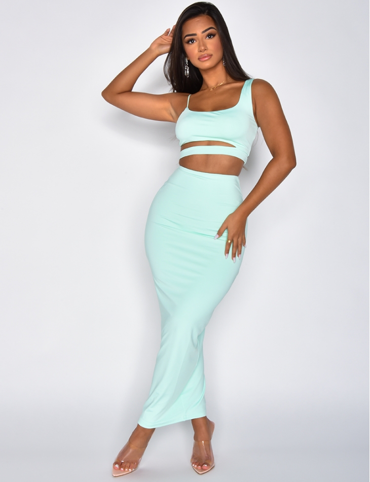 Openwork Crop Top and Long Skirt Co-ord