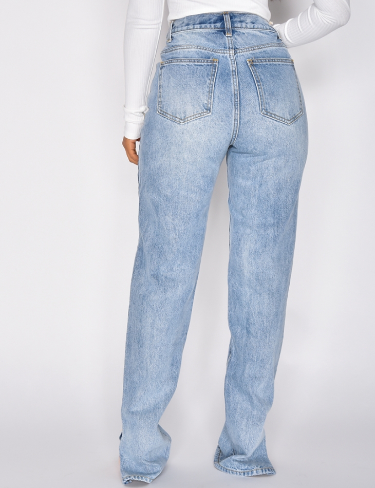 Straight Leg Jeans with Ankle Slits