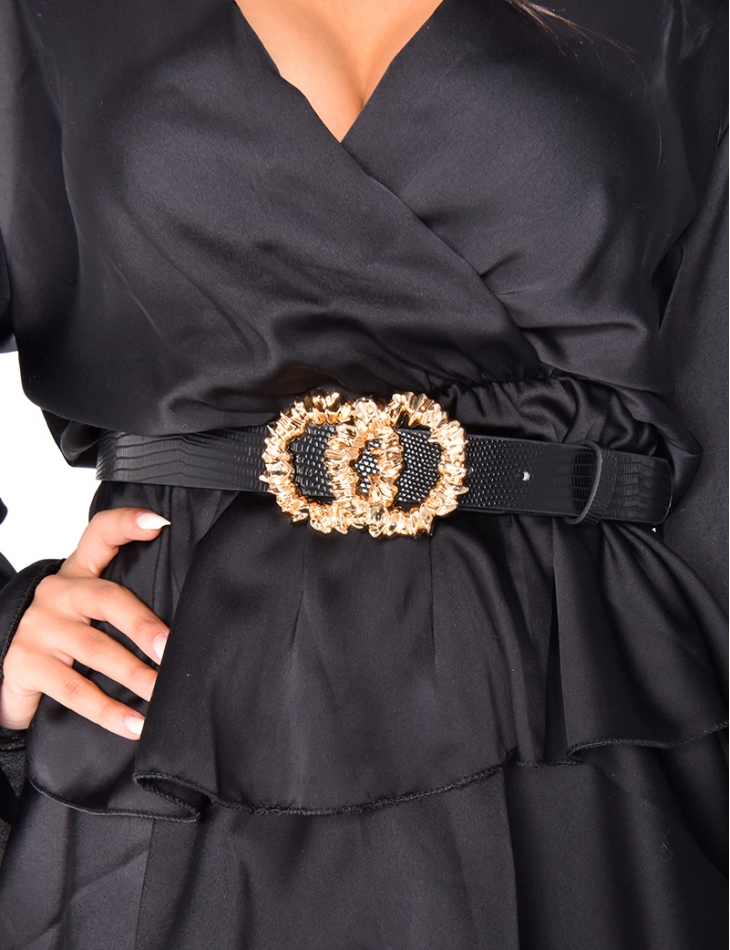 Faux Leather Belt with Embellished Buckle