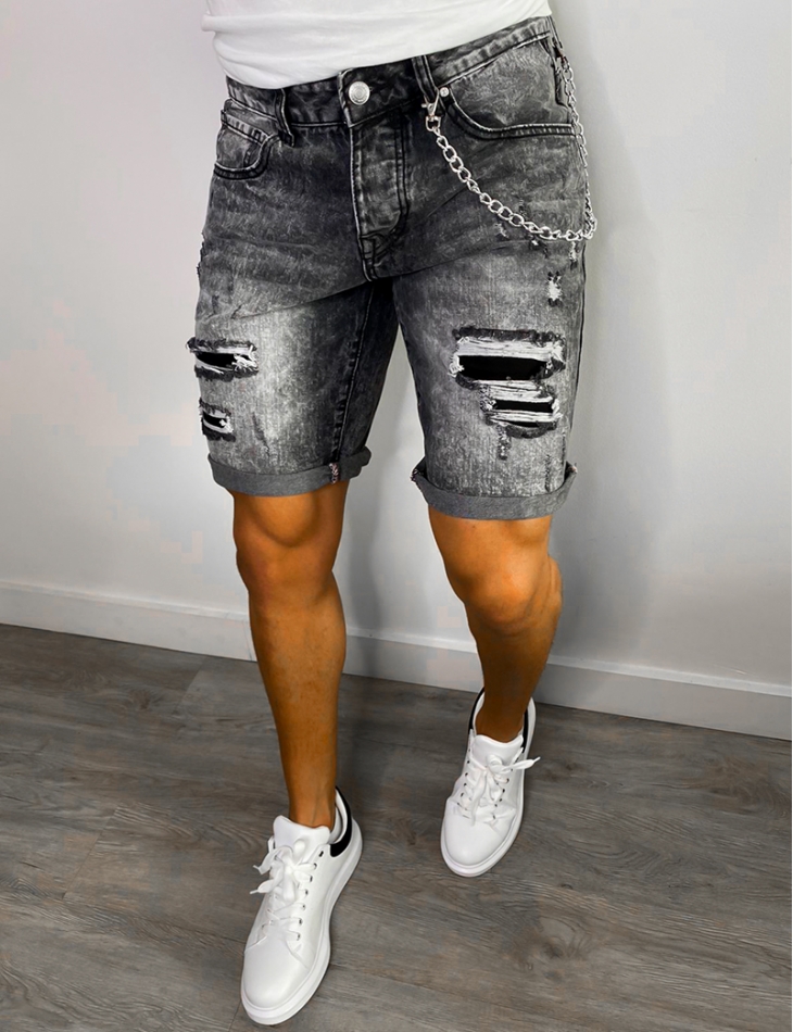 Shorts en jeans destroy à chaine