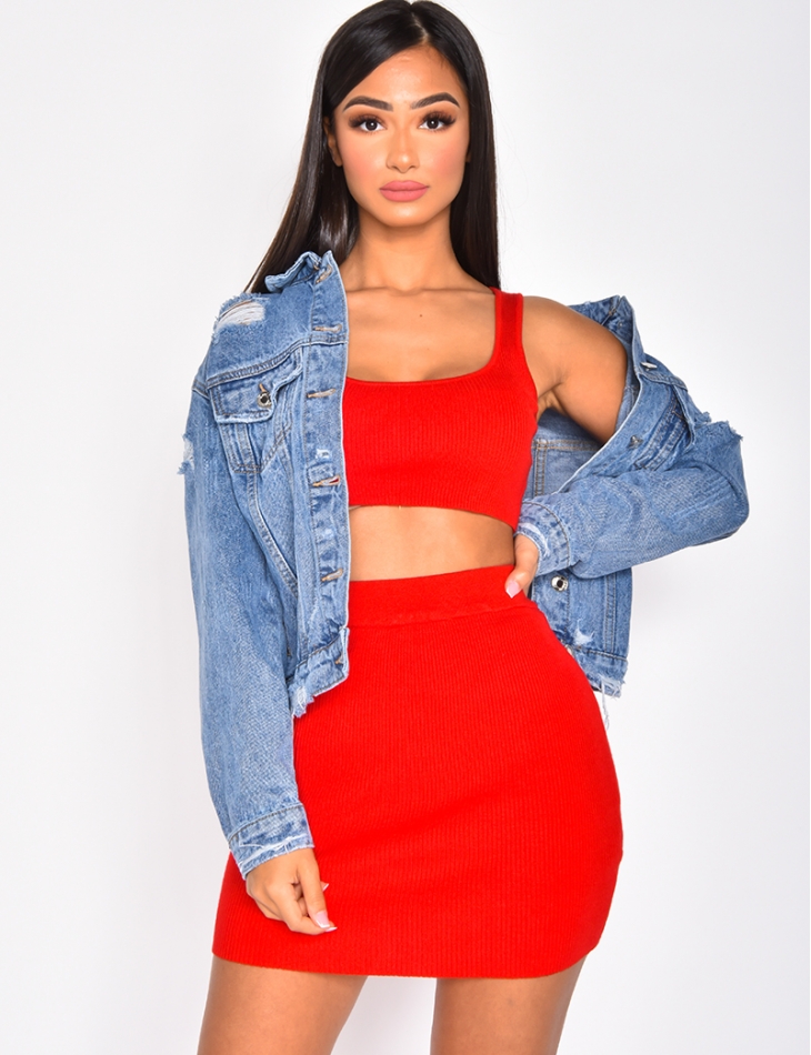 Ribbed Crop Top and Skirt Co-ord