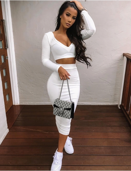 Ribbed Crop Top and Long Skirt Co-ord