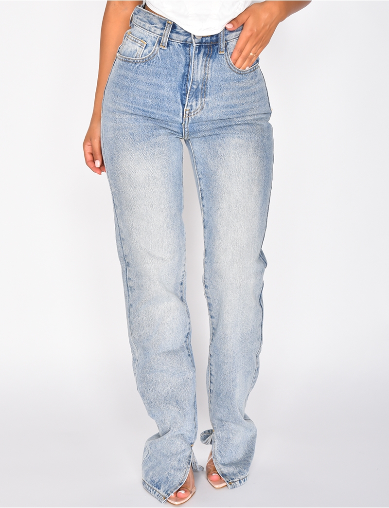 Straight Leg Jeans with Ankle Slit - Jeans Industry