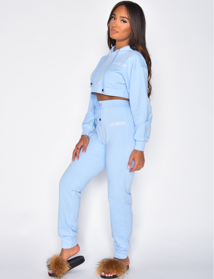 Jeans Industry Hooded Crop Top and Jogging Bottoms Co-ord