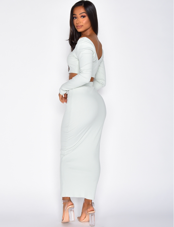 Ribbed Crop Top and Long Skirt Co-ord
