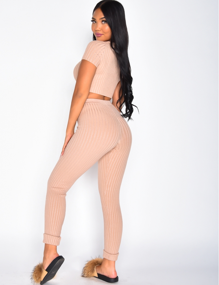 Ribbed Gathered Crop Top and Leggings Co-ord