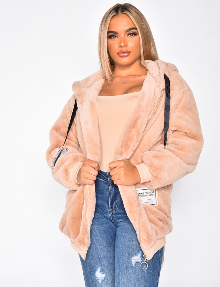 Faux Fur Jacket with Writing