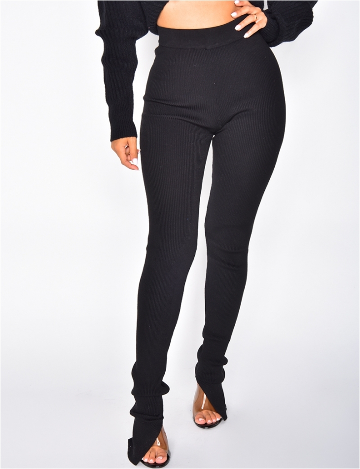 Ribbed Leggings with Slits