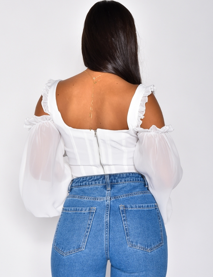 Crop Top with Voile Sleeves