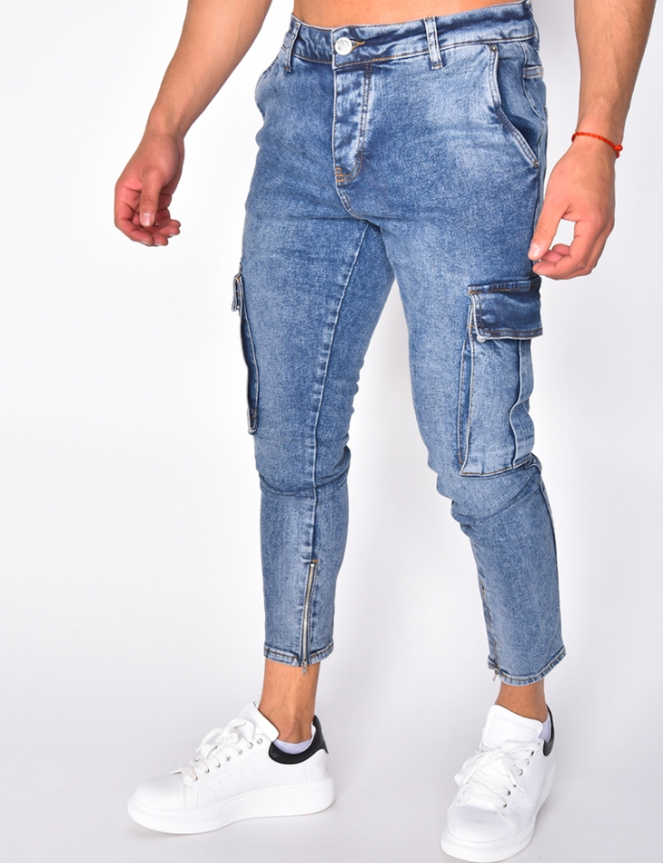 Jeans délavé à poches et zip