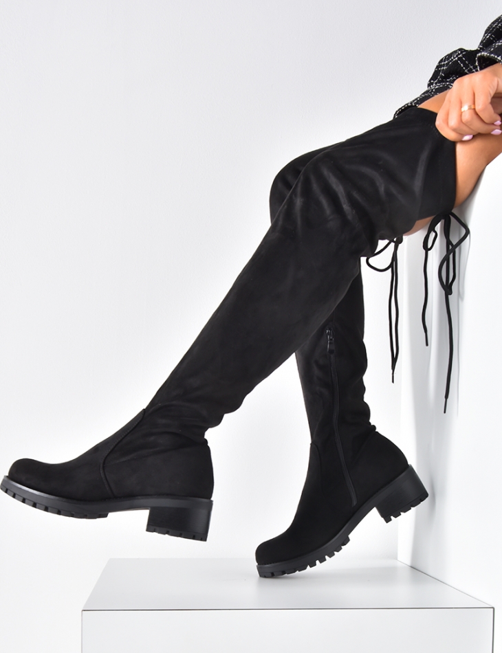 Flat Suedette Thigh High Boots
