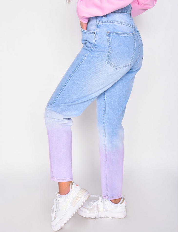 Jeans taille haute bi-color rose