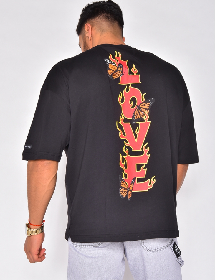T-shirt "LOVE" flammes et papillons