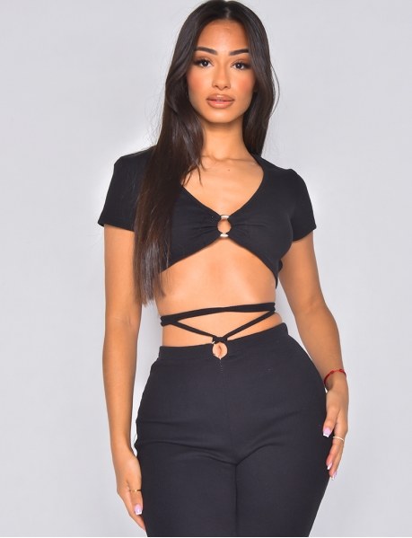 Halter neck top with ring
