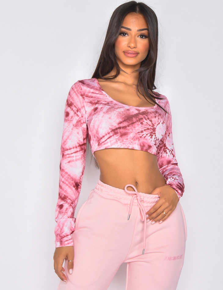 Crop-top court manches longues tie and dye