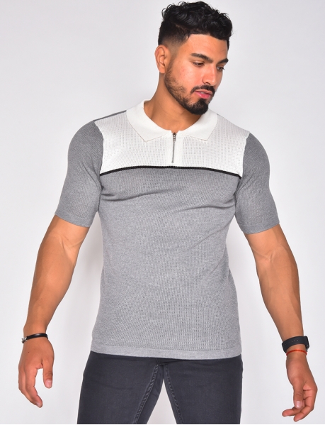 Contrasting polo shirt with zip