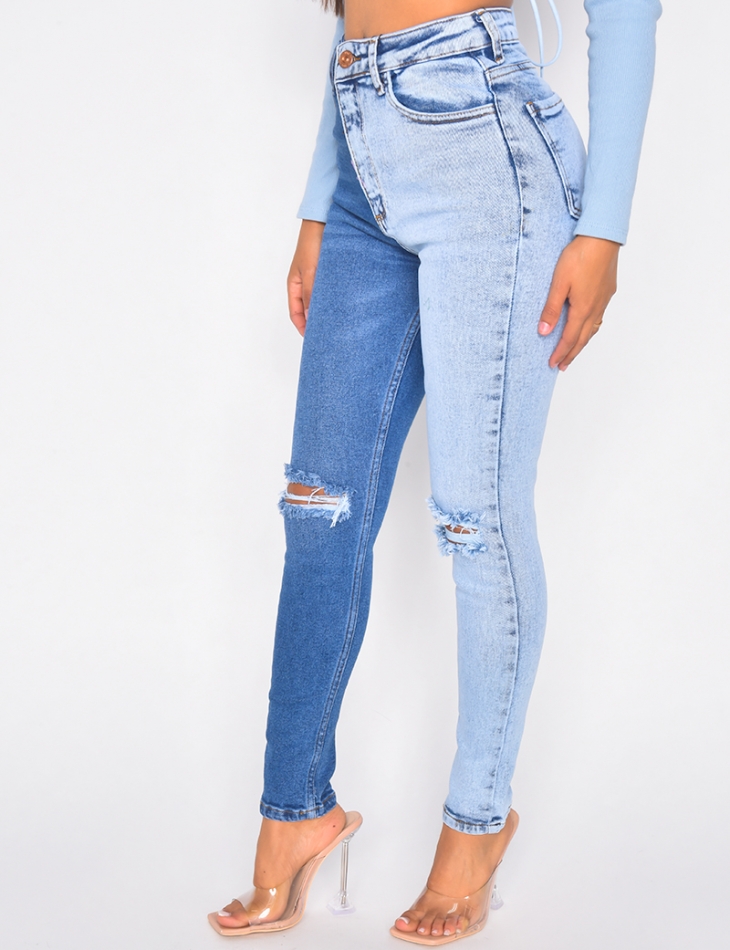 Jeans slim destroy bi-color