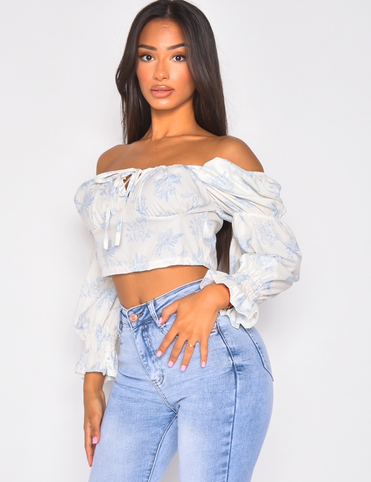 Crop-top manches bouffantes tie and dye