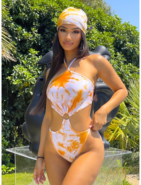 Swimsuit set with ring and matching tie-dye bandana