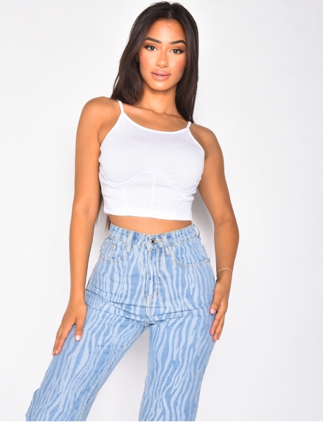 Bustier-style ribbed crop top with thin straps
