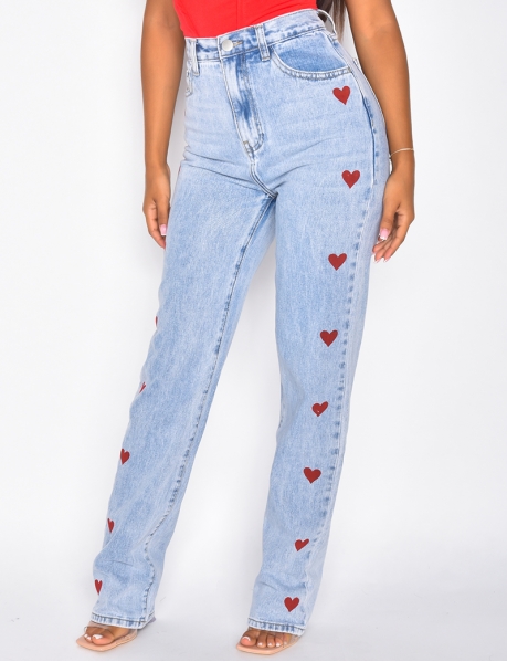 Straight cut jeans with small hearts