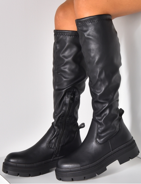 Faux leather boots with chunky sole