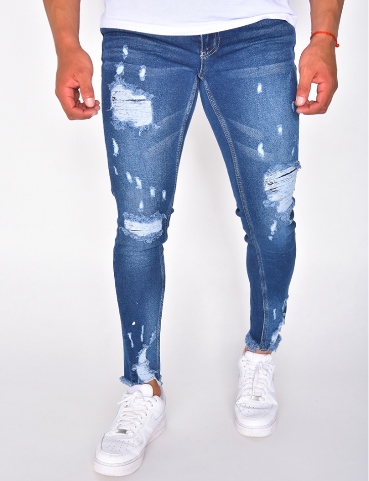 Jeans skinny destroy bleu délavé