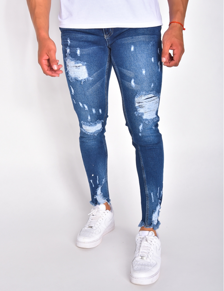 Jeans skinny destroy bleu délavé