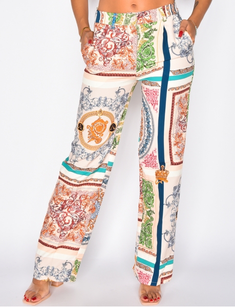Pantalon coupe droite à motifs baroque