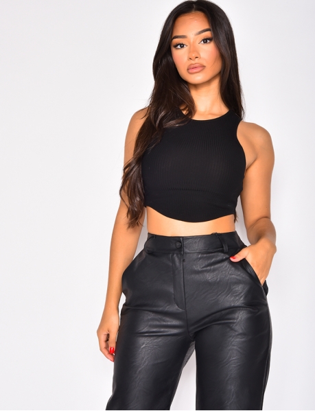 Ribbed crop top with thin straps