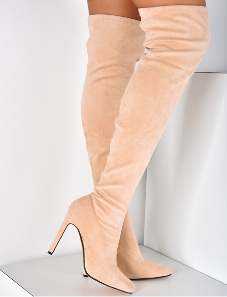 Suedette Thigh High Heeled Boots