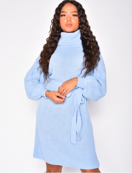 Polo Neck Jumper Dress with Tie