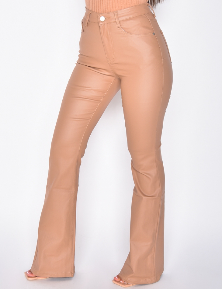Jeans huilé taille haute taupe
