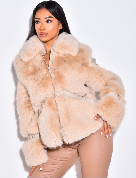 Bi Material Jacket - Faux Leather and Faux Fur