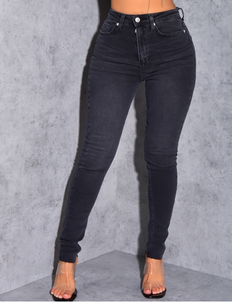Schwarze Skinny-Fit-Jeans mit hoher Taille in Washed-Optik
