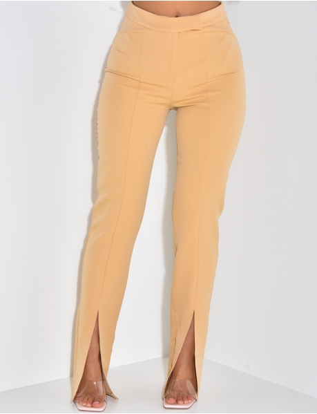 Straight Leg Tailored Trousers with Slits