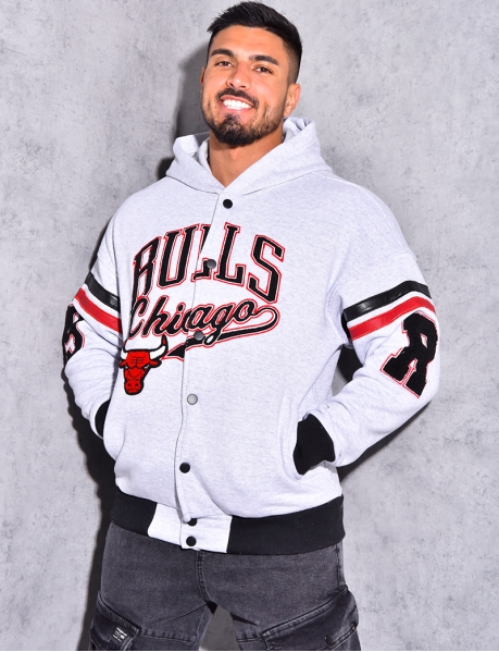 "Chicago Bulls" Button Up Hooded Cardigan
