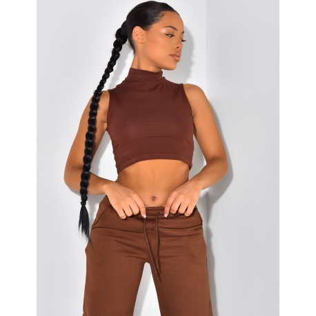 Crop top sans manches col montant