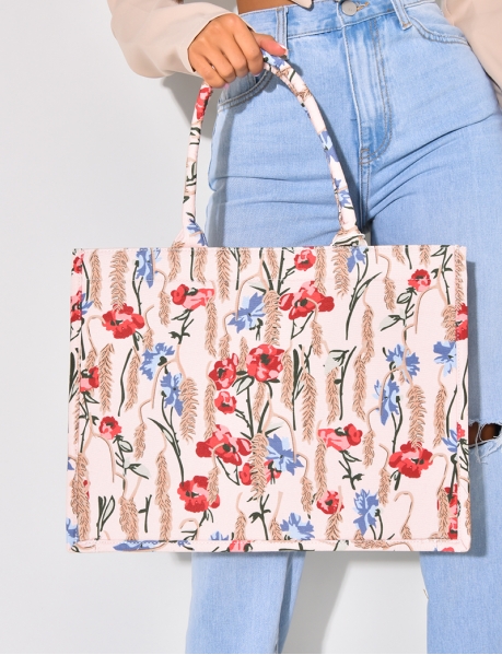 Grand sac en toile imprimé floral