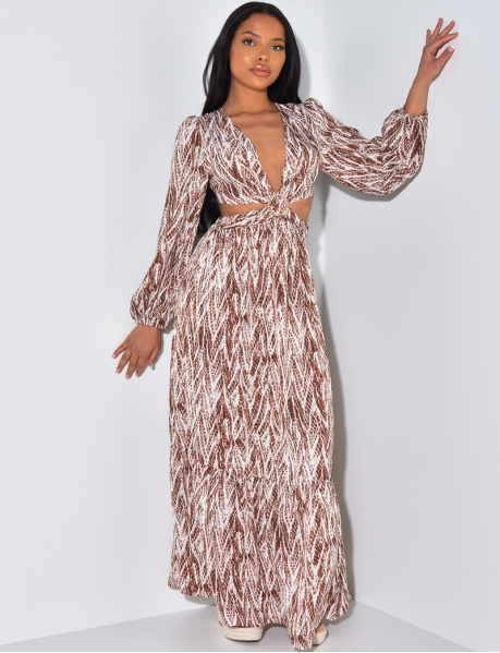 Loose Cut-Out Dress with Snakeskin Pattern