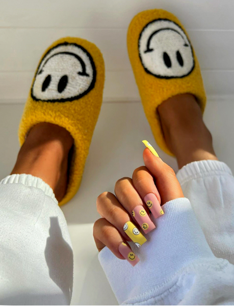 Yellow Smiley Print Slippers