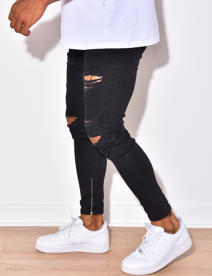 Jeans destroy avec zip aux chevilles